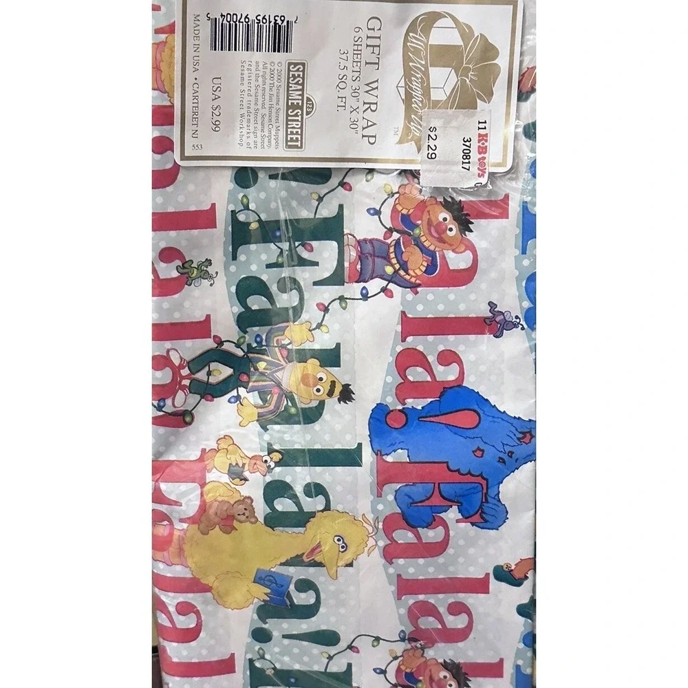 NOS 2000 Sesame Street Big Bird  Christmas Wrapping Paper 6 Sheets 30x30 Sealed